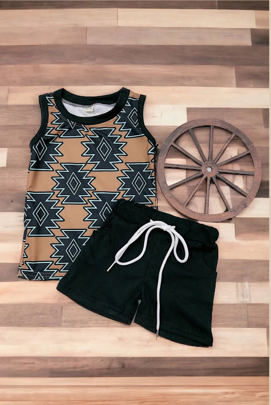 Brown Aztec Printed Shirt and Shorts Set