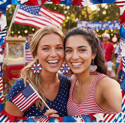 Glitter 4th of July Patriotic Wooden Earrings
