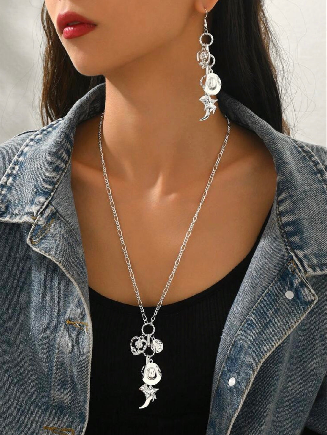 2 pc. Western Cowgirl Link Chain Necklace and Earring Set