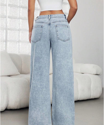 Low Waist Casual Jeans with Heart Embroidery