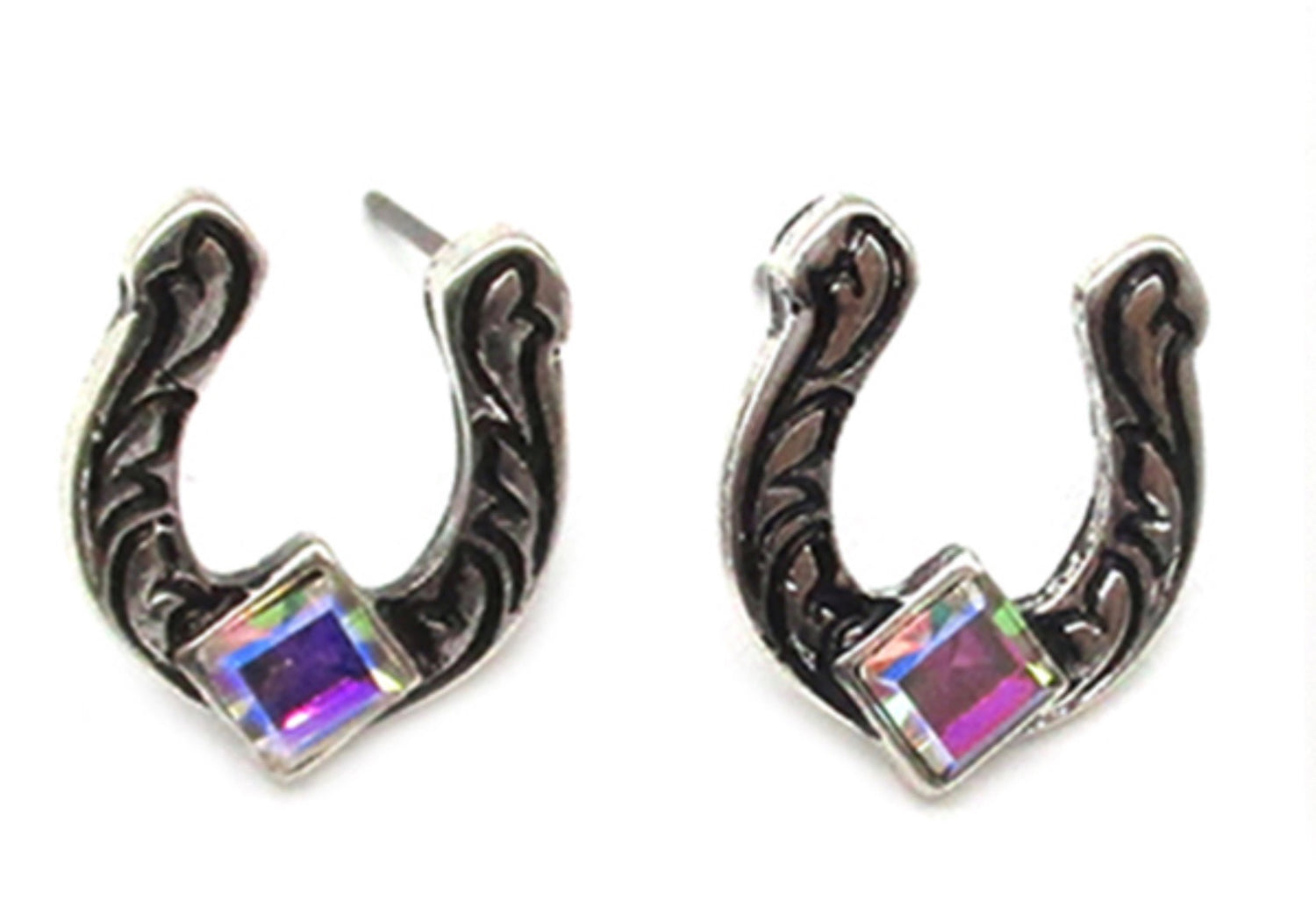 Iridescent Horseshoe Stud Earrings
