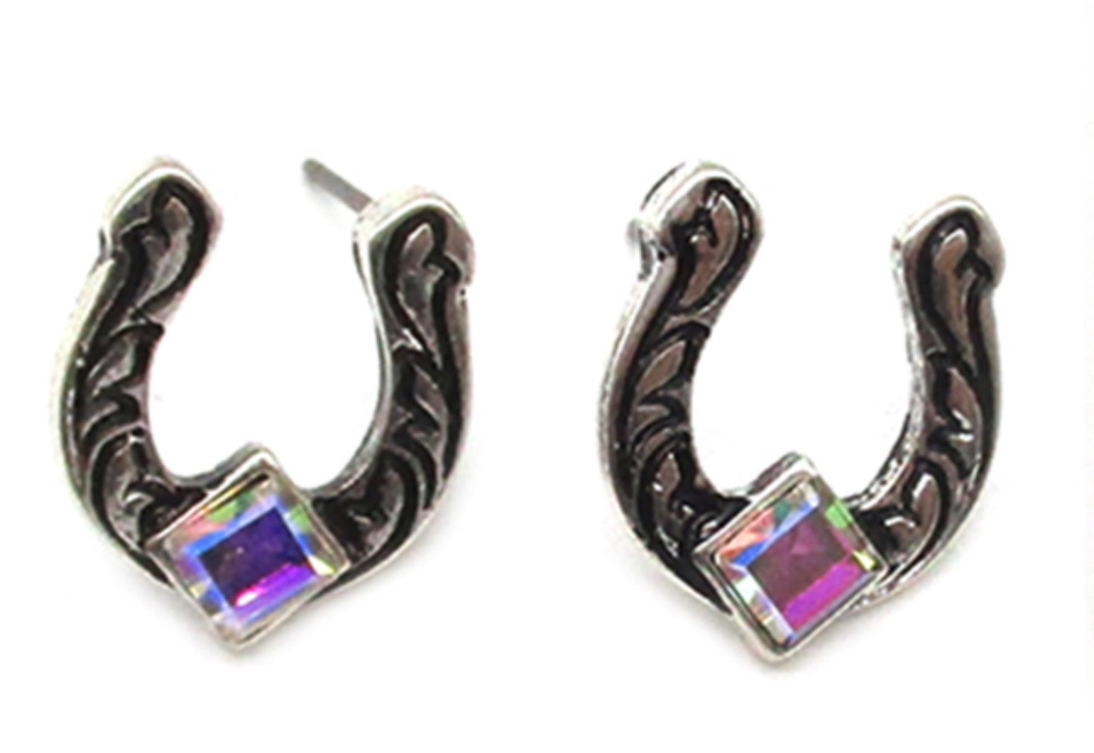 Iridescent Horseshoe Stud Earrings