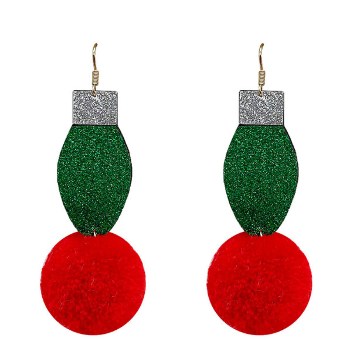 Sparkled Christmas Light Bulb Dangle Earrings with Poms