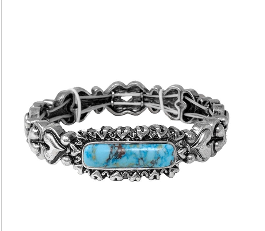 Turquoise and Heart Stretch Bracelet