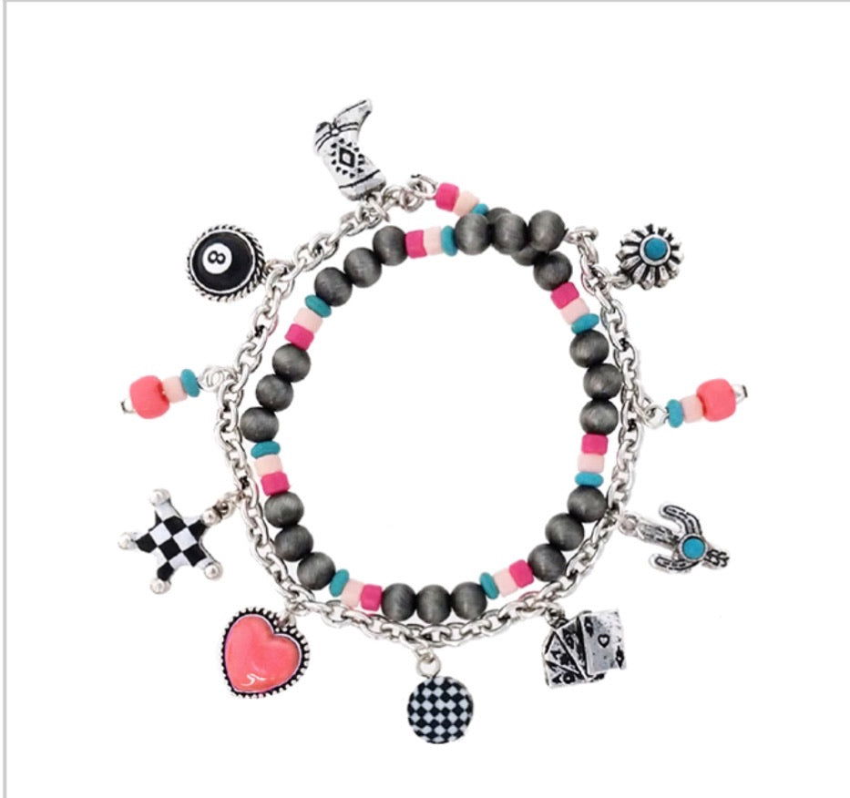 Pink and Turquoise Charm Bracelet