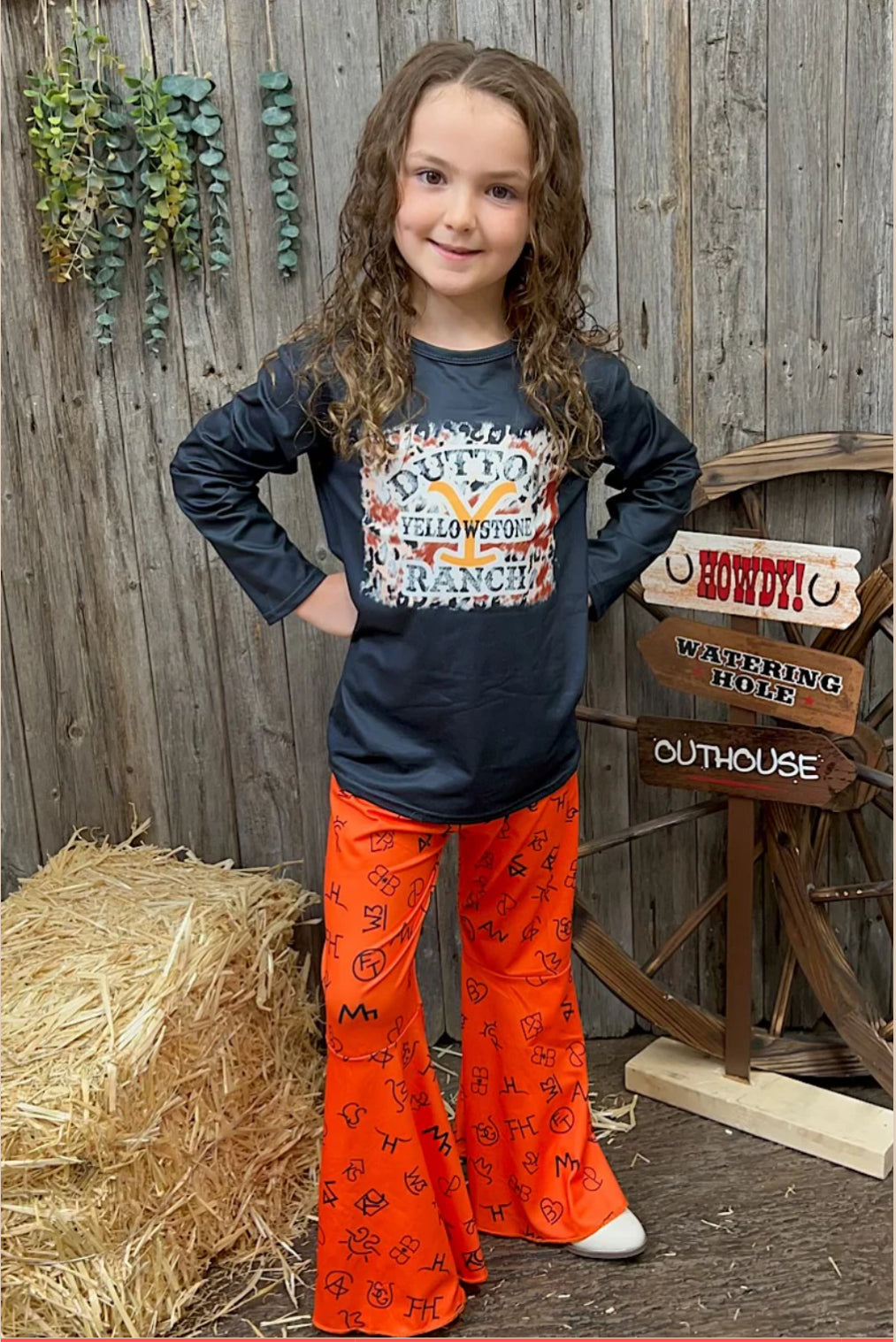 Yellow Stone, Dutton Ranch Graphic Top &amp; Orange Pants with Branding Iron Graphics