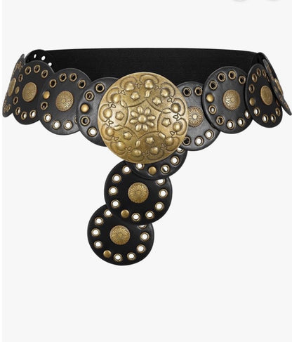 Wide Disc Rivet Belt with Elastic Stretch