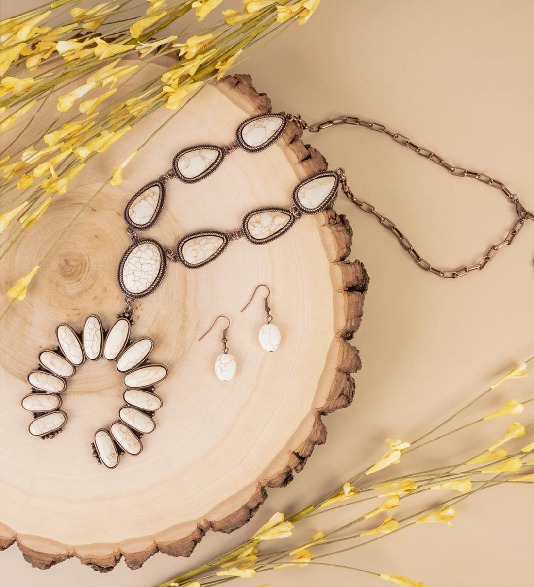Ivory and Copper Squash Bottom Necklace and Earring Set