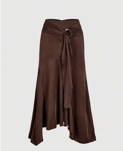 High Waist Midi Tie Wrap Skirt