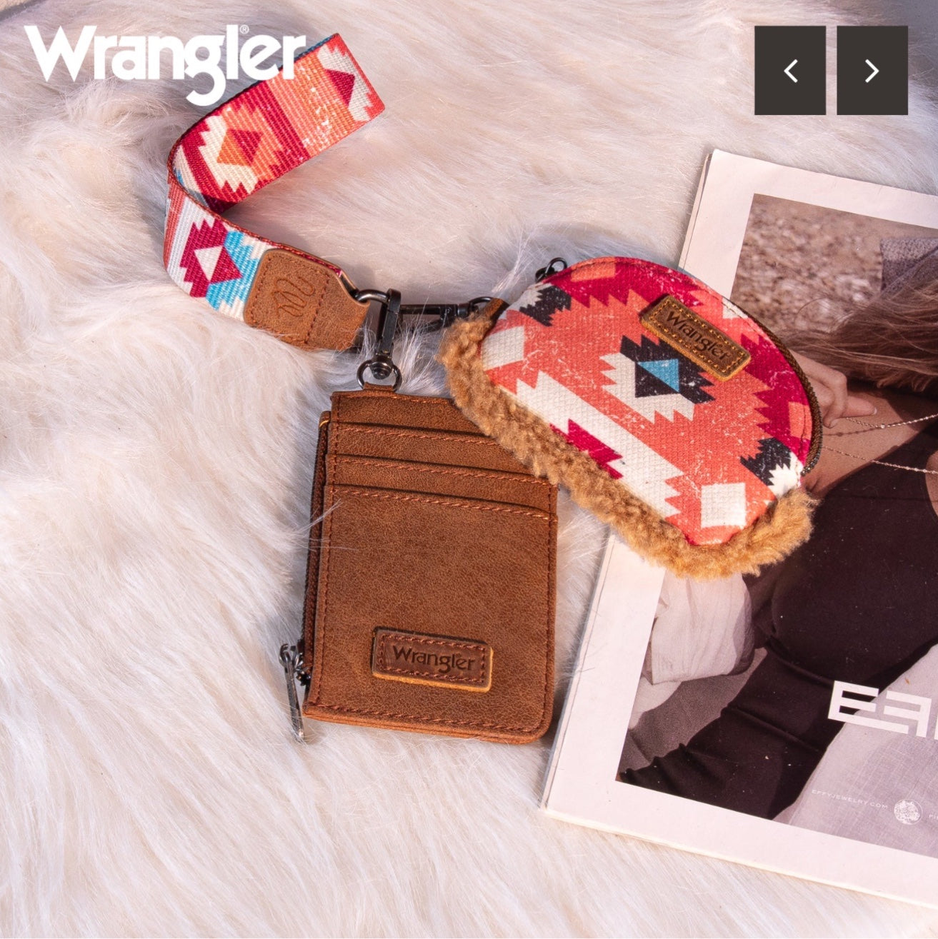 Wrangler Southwestern Art Print Dual Pouch Wristlet