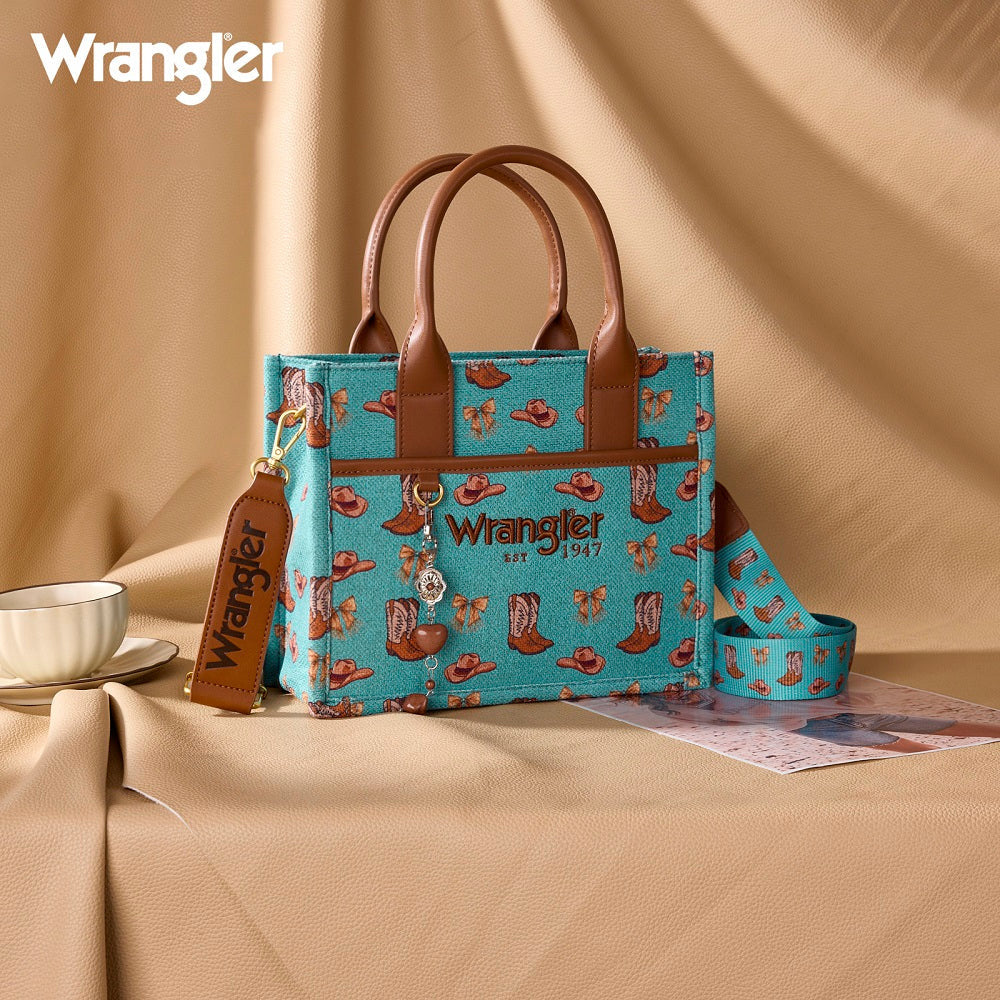 Wrangler Cowgirl Print Canvas Crossbody Purse with Charm