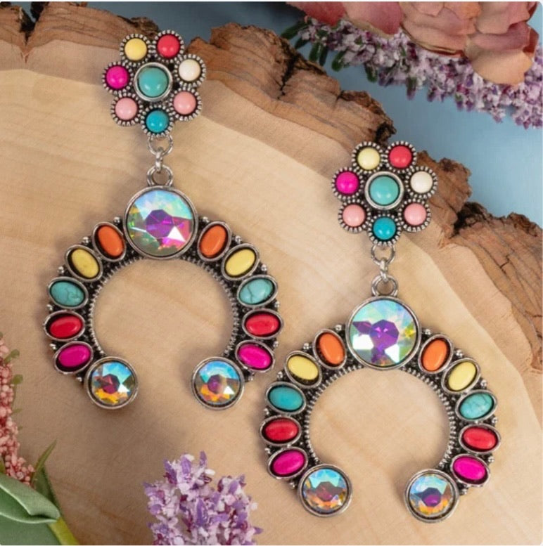Multi-color Squash Blossom Dangle Earrings
