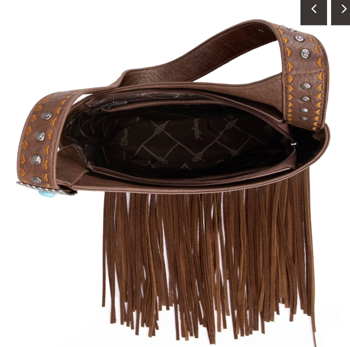 Wrangler Turquoise Stone Concho Fringe Hobo -Coffee