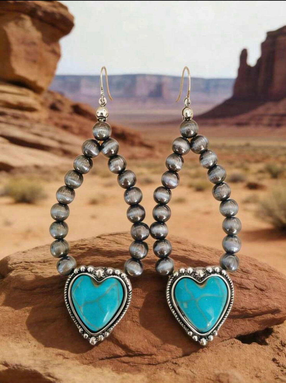 Bohemian Style Turquoise Heart Shaped Beaded Dangle Earrings