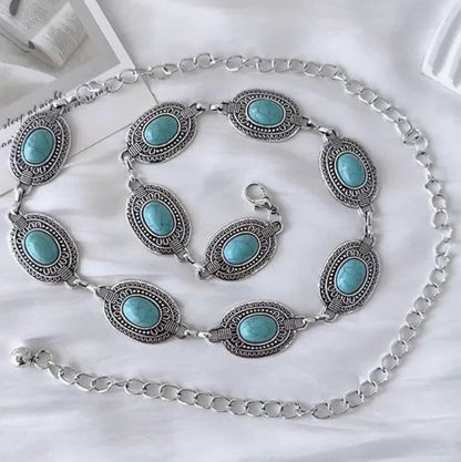 Turquoise Oval Concho Chain Belt