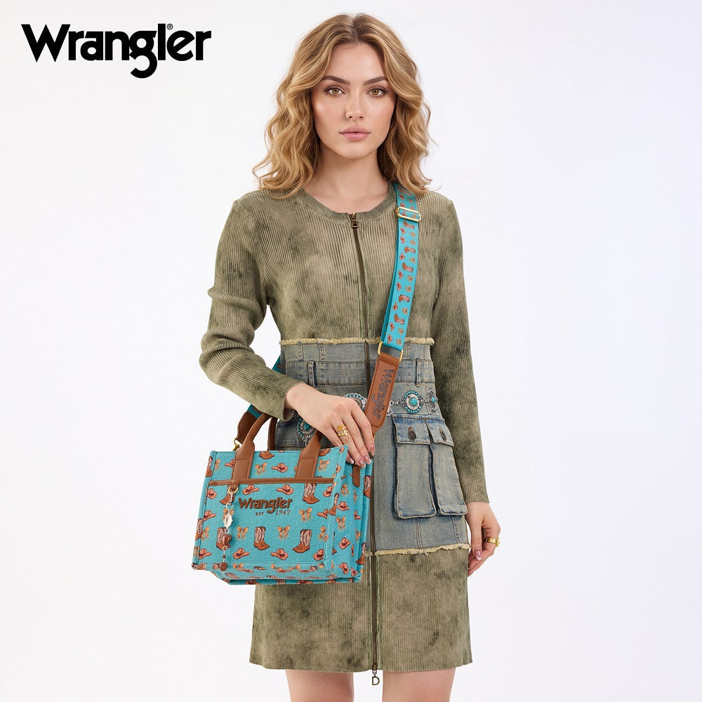 Wrangler Cowgirl Print Canvas Crossbody Purse with Charm