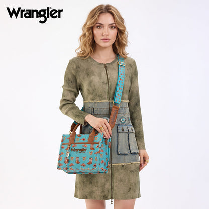 Wrangler Cowgirl Print Canvas Crossbody Purse with Charm