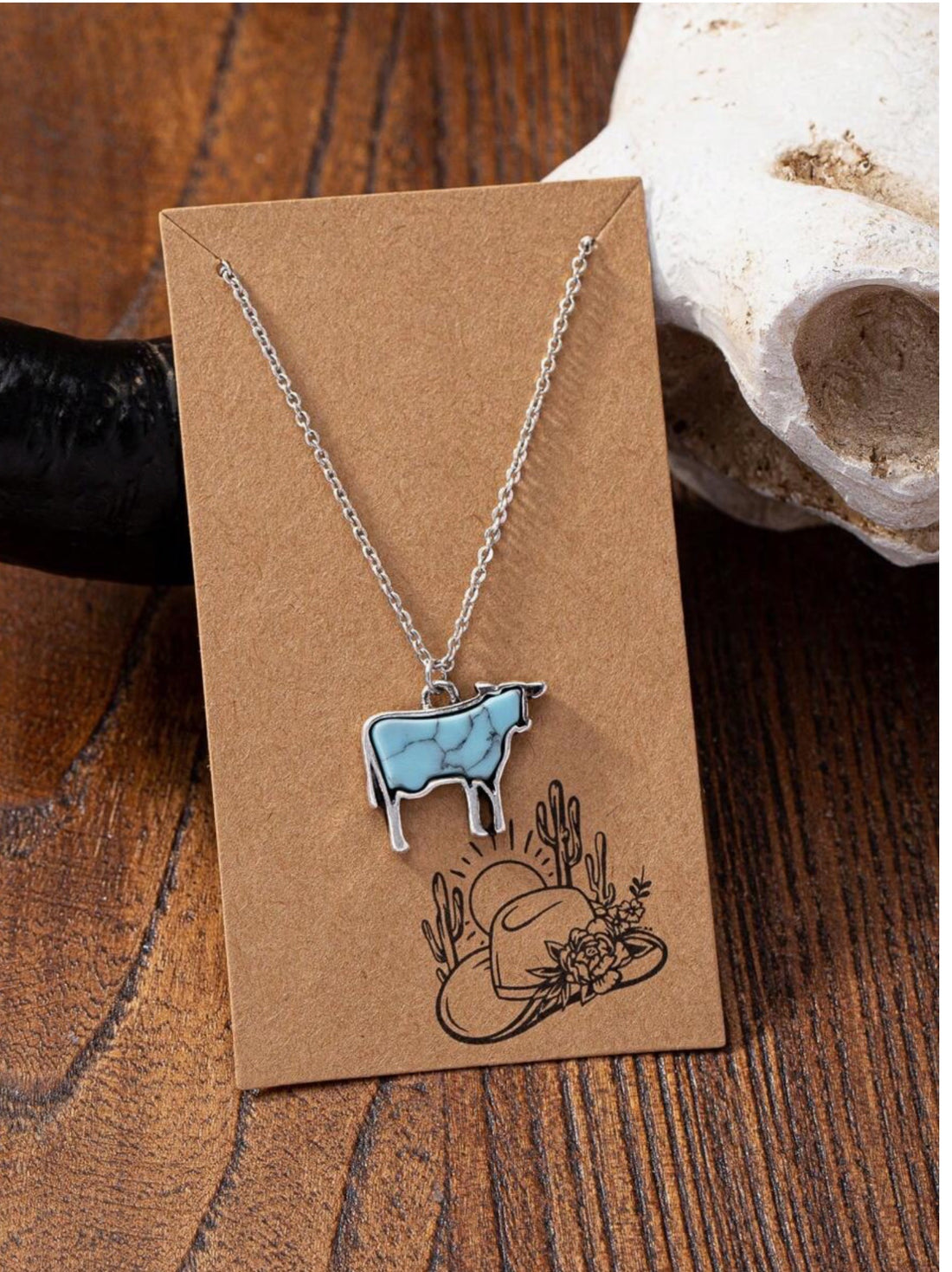 Vintage Western Style Turquoise Hematite Animal Pendant Necklace