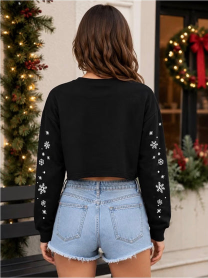 Merry Christmas Faux Embroidered Cropped Sweatshirt
