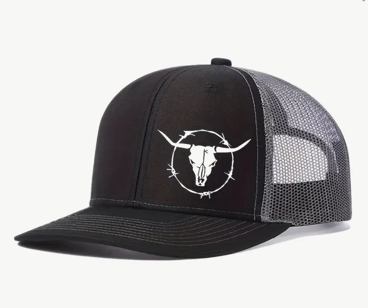 Mesh SnapBack Hat with Longhorn and Barbed Wire