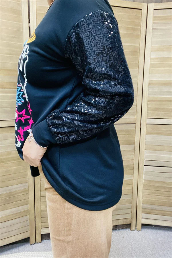 Black Western Embroidery &amp; Sequin long sleeve women blouse