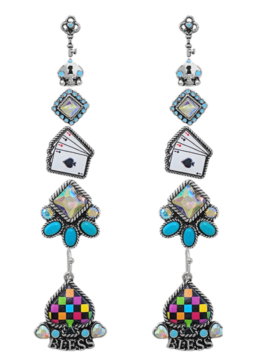 Six Pair Iridescent Spade Stud Earring Sets
