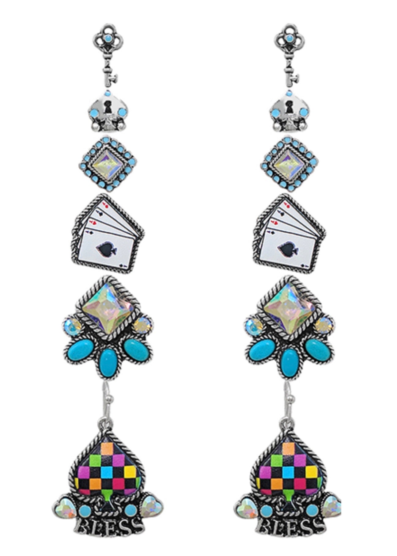 Six Pair Iridescent Spade Stud Earring Sets