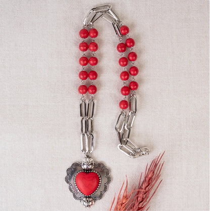 Squash Blossom Heart Link Chain Necklace