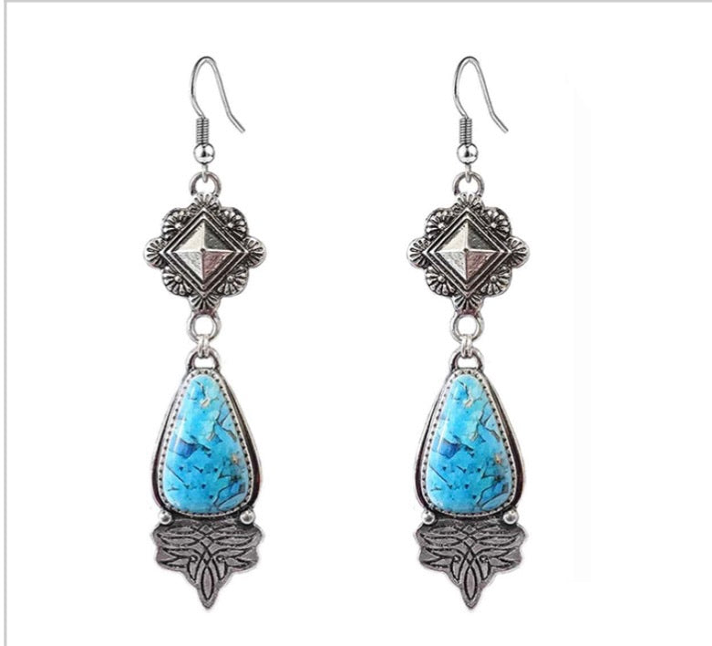 Blue Turquoise Whipstitch Dangle Earrings
