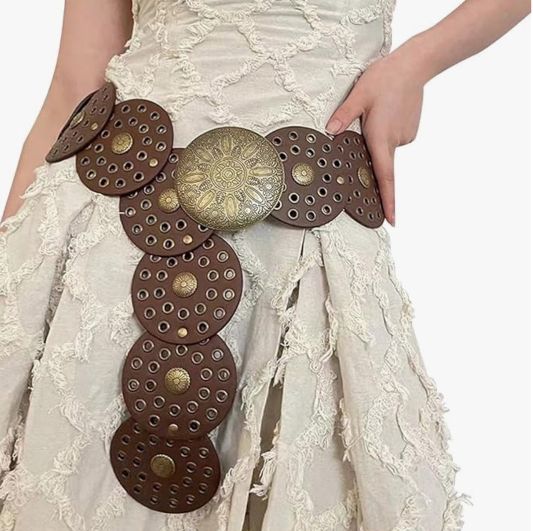 Wide Disc Leather Rivet Belt