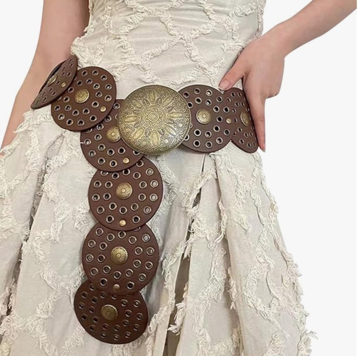 Wide Disc Leather Rivet Belt