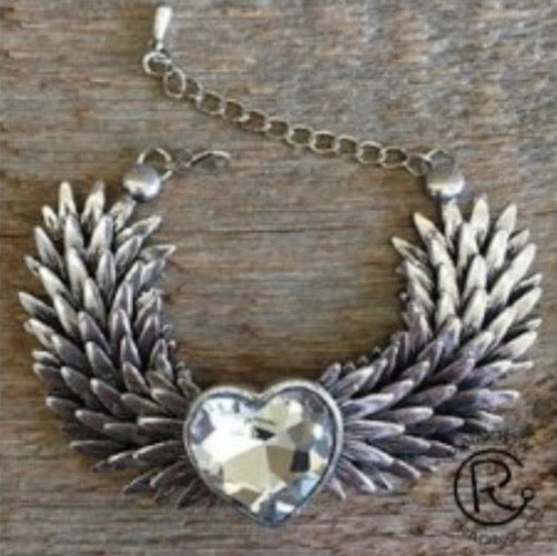 Angel Wing Crystal Heart Bracelet