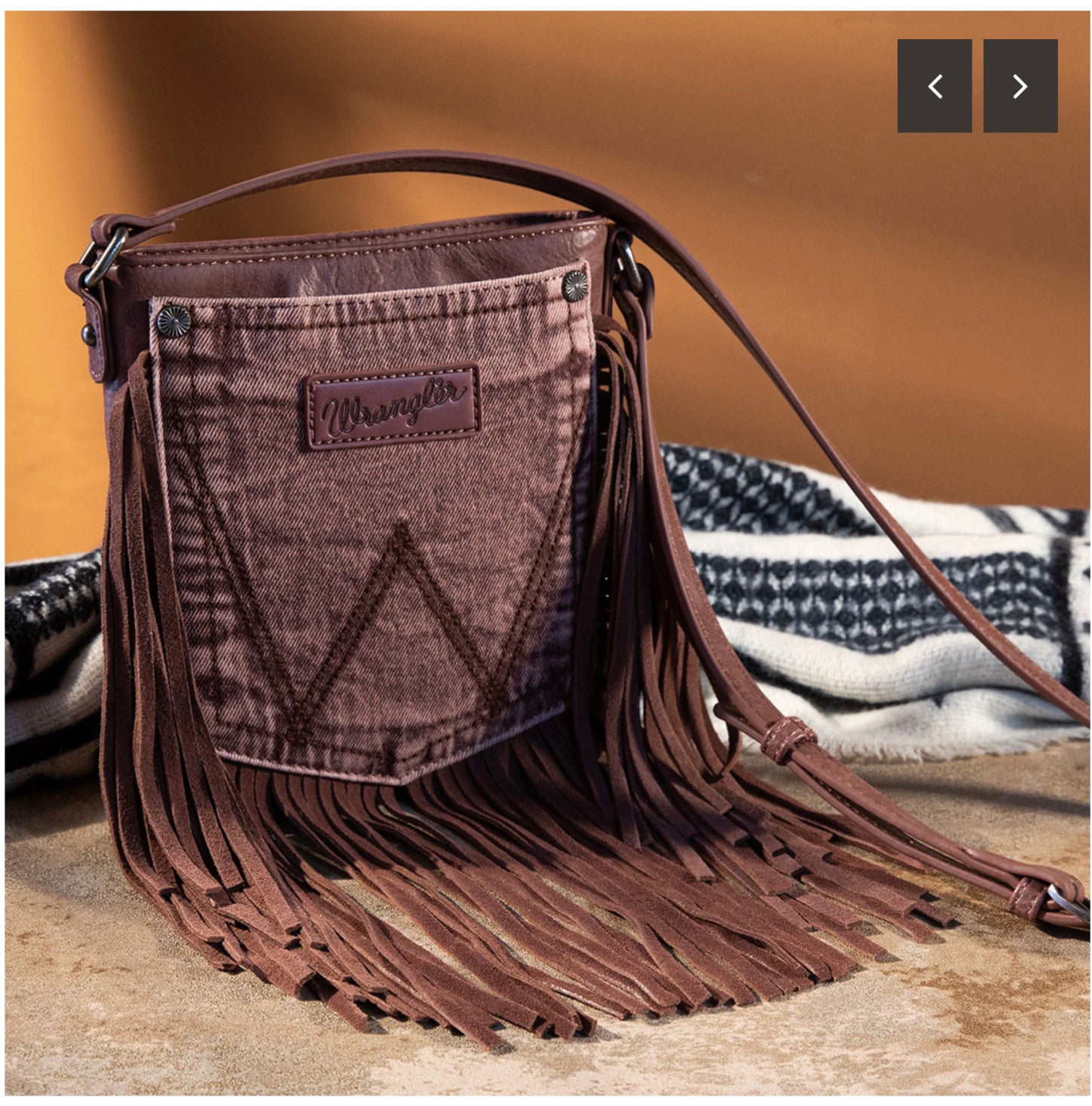 Wrangler Leather Fringe Jean Denim Pocket Crossbody