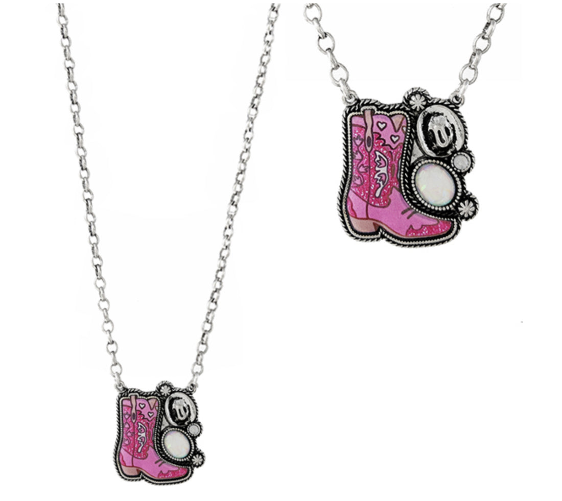 Pink Cowgirl Boot with Hat and Opulent Spur Necklace