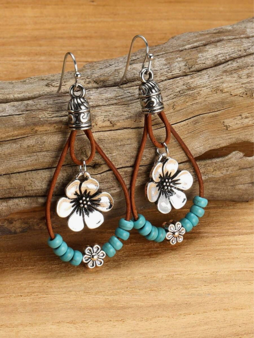 Bohemian Style Plum Blossom Turquoise Bead Dangle Earrings