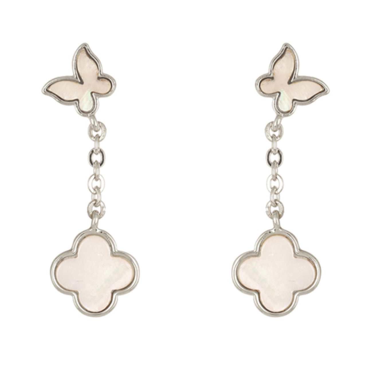 Mother of Pearl Shell Clover Butterfly Dangle Earrings