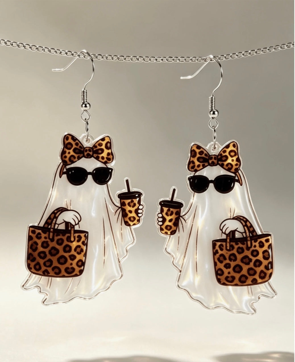 Boo-Jee Leopard Print Ghostie Acrylic Earrings