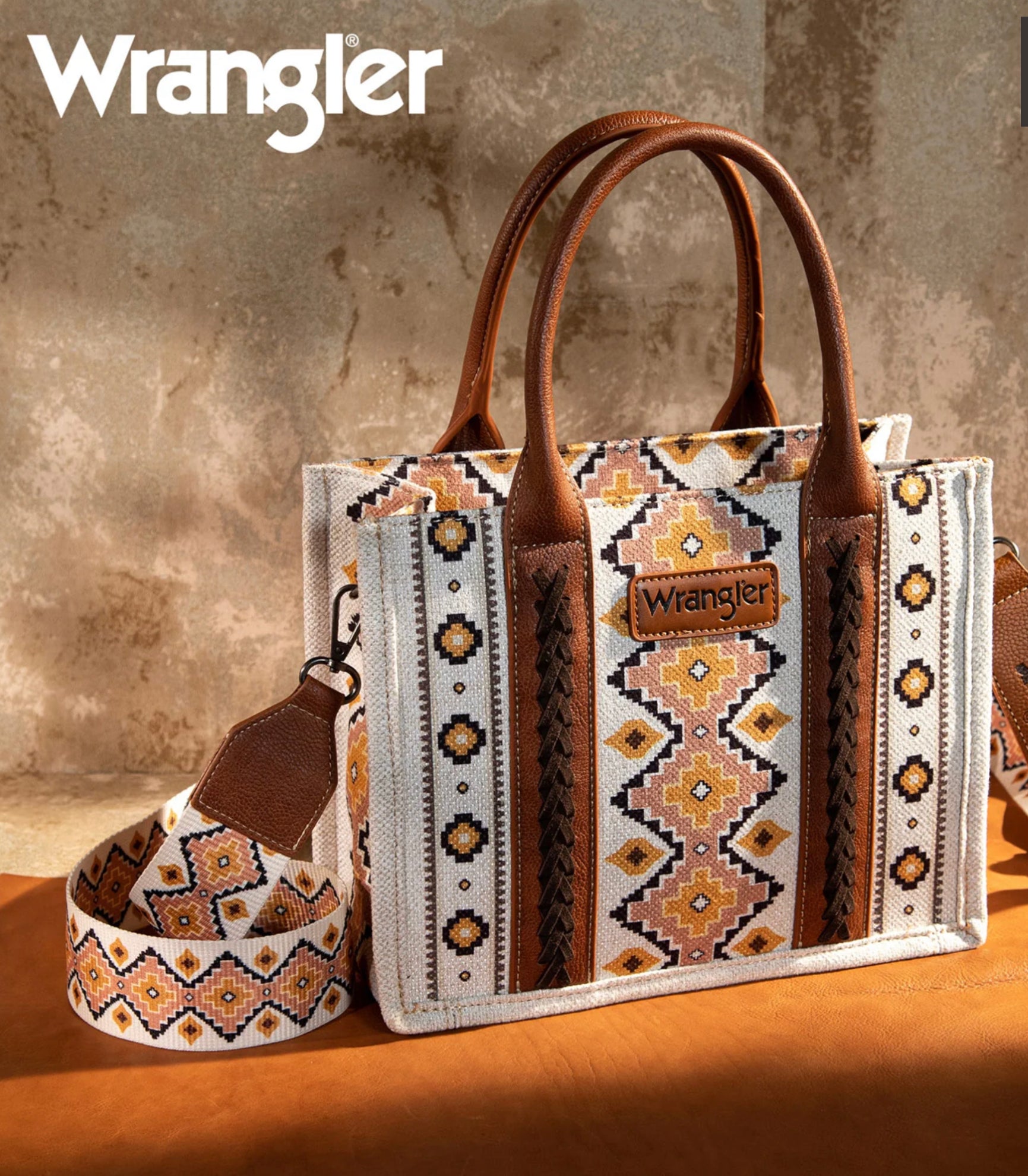 Wrangler Southwestern Print Small Canvas Crossbody Tote