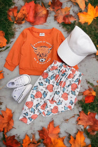 Boys Highland Cow Orange Sweat Shirt and Pants Outfit