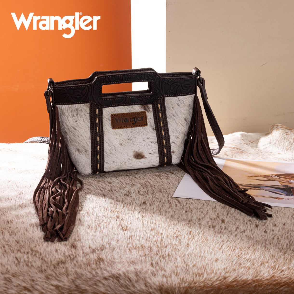 Wrangler Genuine Cowhide Top-handle Fringe Crossbody Purse