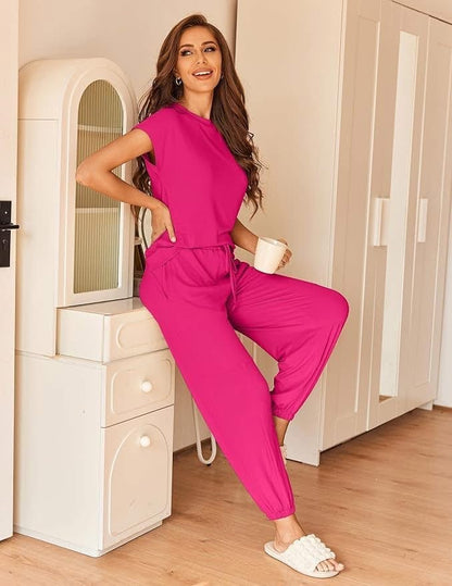 Ekouaer Short Sleeve and Pant Lounge Set