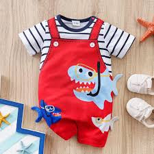 Baby’s Cute Cartoon 3D Shark Print Romper