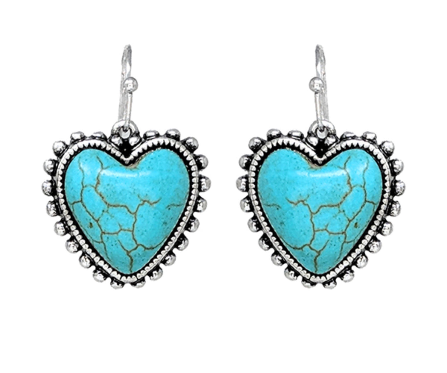 Burnished Silver Turquoise Heart Dangle Earrings