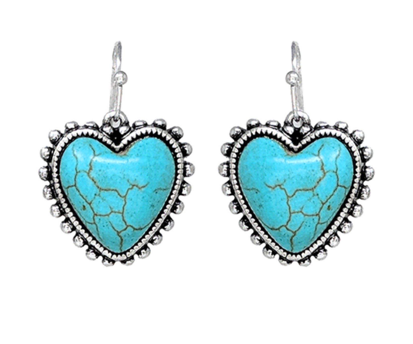 Burnished Silver Turquoise Heart Dangle Earrings