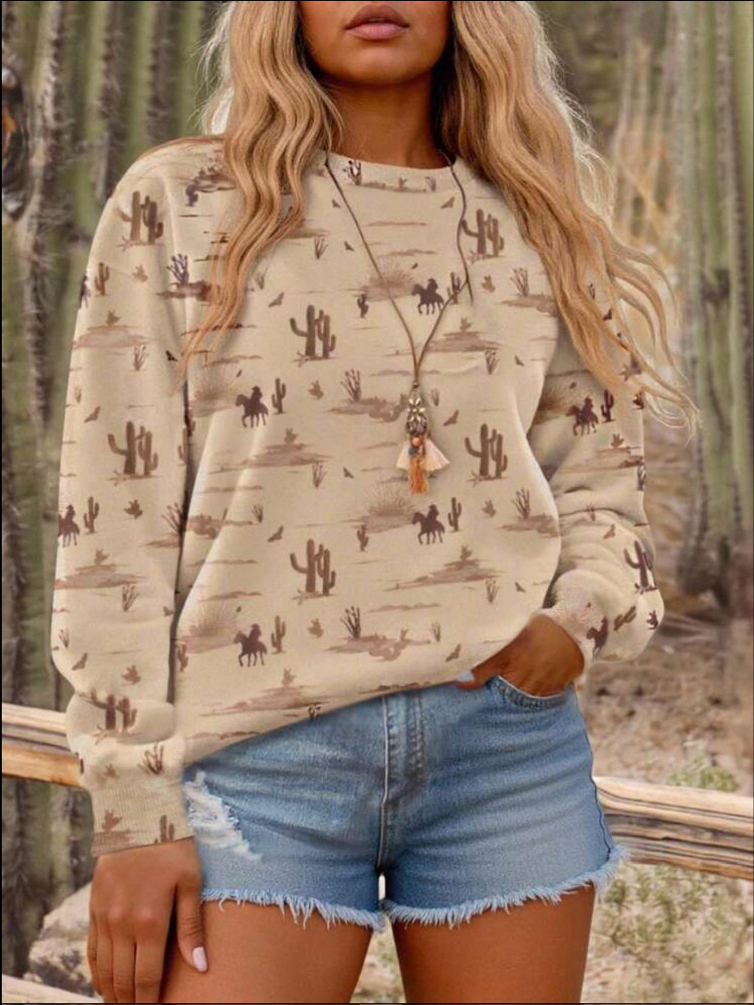 Cowboy Desert Print Graphic Sweatshirt