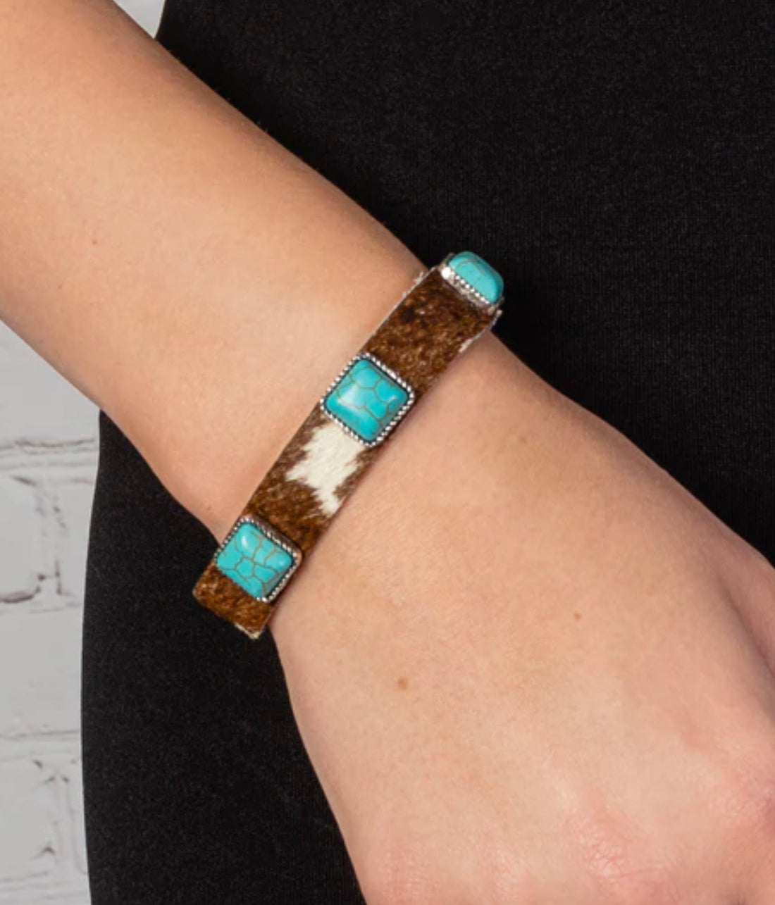 Dainty Animal Print Cuff Bracelet with Turquoise Stones