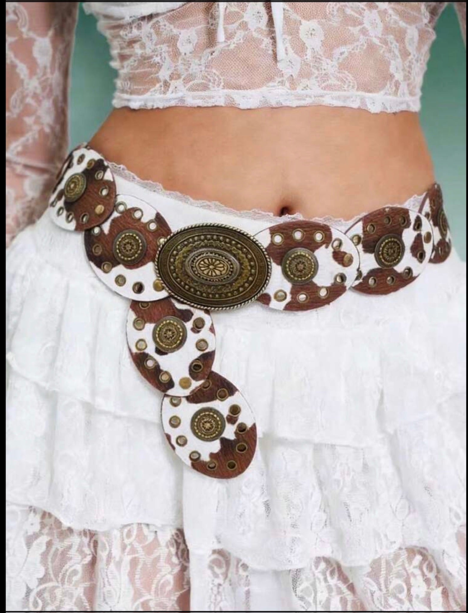 Vintage Western Leather Boho Concho Rivet Belt