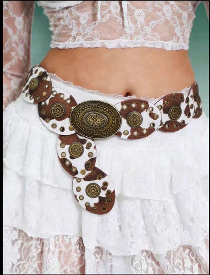Vintage Western Leather Boho Concho Rivet Belt