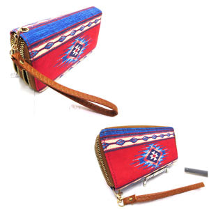 Western Style Double Zipper Wallet with Wrist Strap