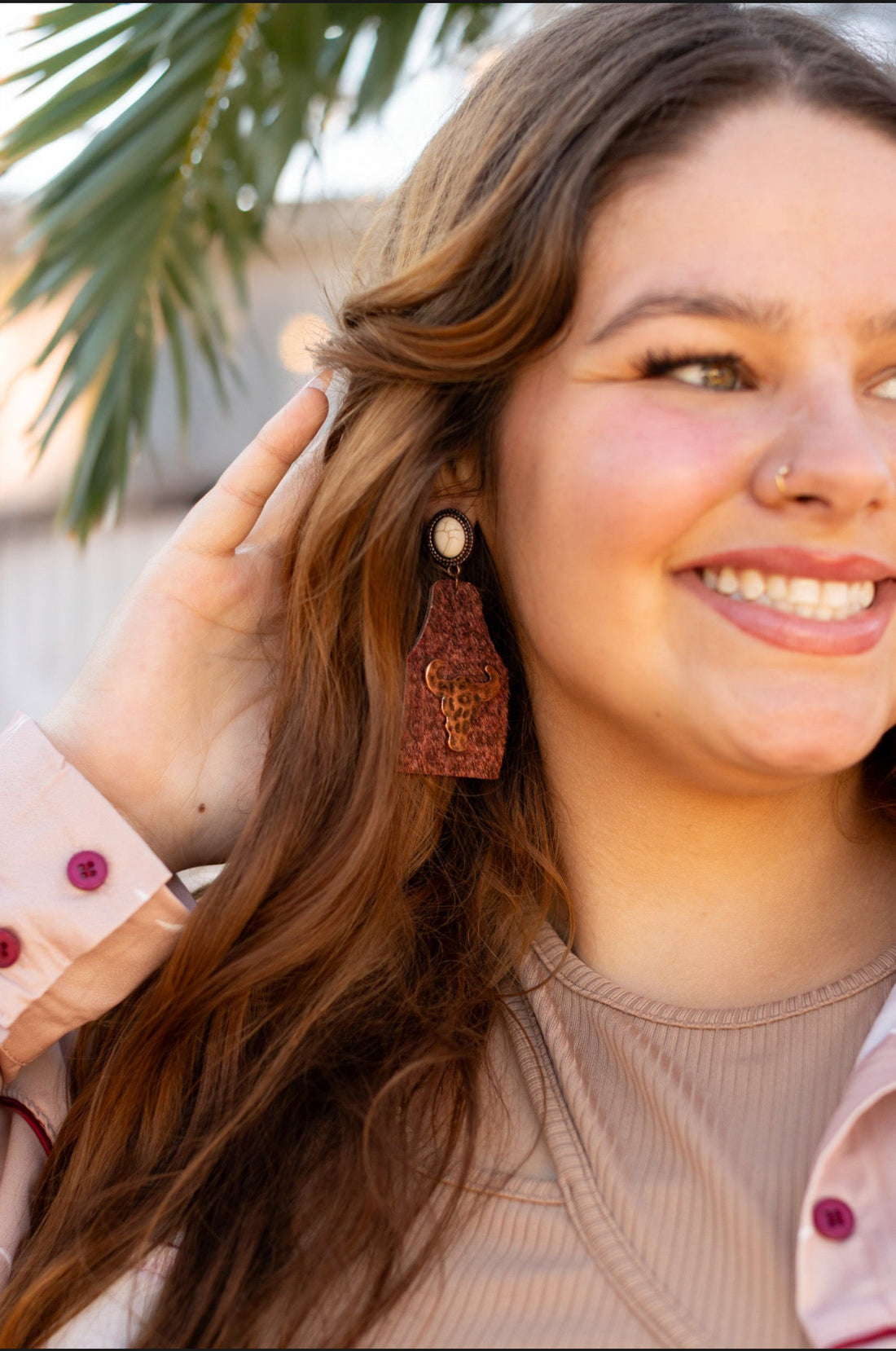 Steer head Cowhide Cattle Tag Dangle Earrings
